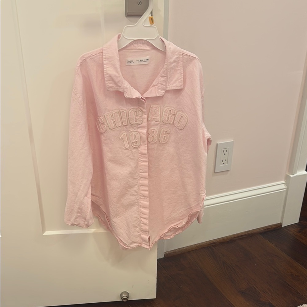 Zara Pink Button Down Shirt Lightweight Casual